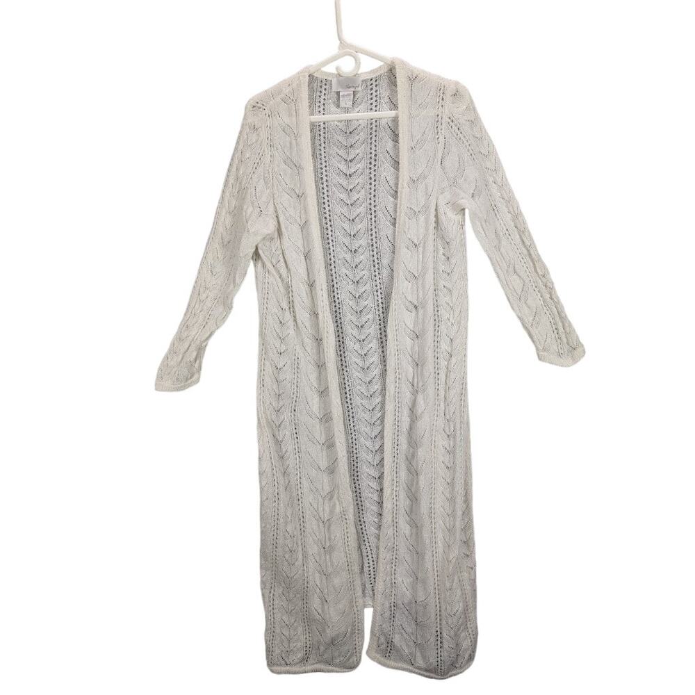 Spiegel Cardigan Womens Extra Large White Crochet Long 3/4 sleeves Open Front